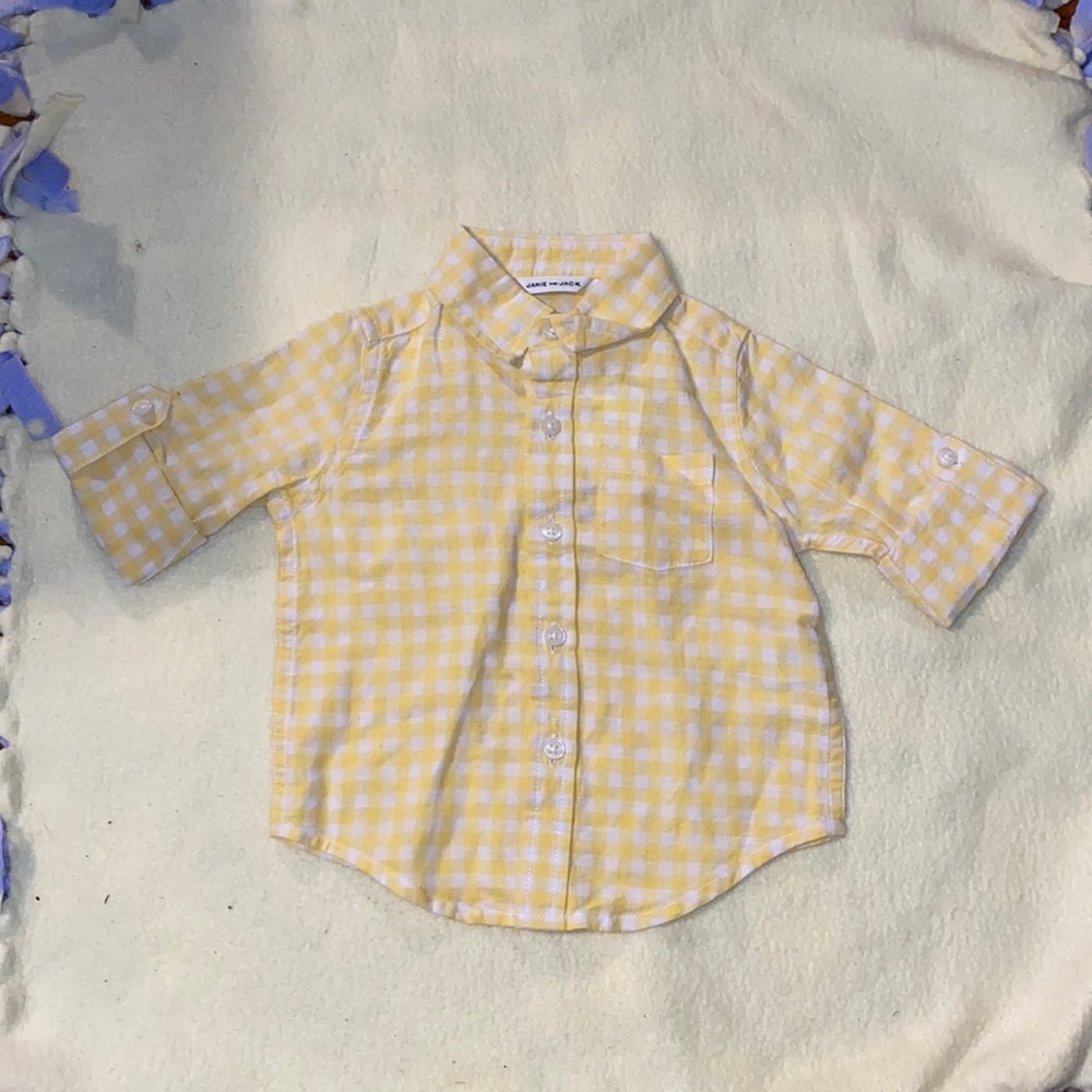 Janie and Jack white and yellow plaid button down shirt